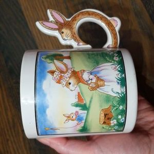 Vintage Peter Rabbit Easter mug with rabbit handle